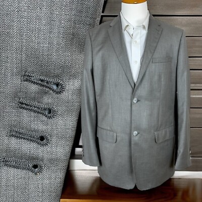 Perry Ellis City Fit Blazer Mens 42R Light Gray Solid Working Surgeon Cuffs