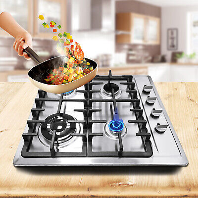 23'' 4 Burners Built-in Stove Top Cooktop Kitchen Stainless Steel Gas Cooktop