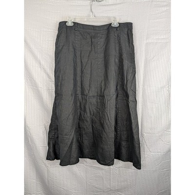 Liz Claiborne Womens Linen Skirt Size 14 Black A Line Midi Side Zip Lined