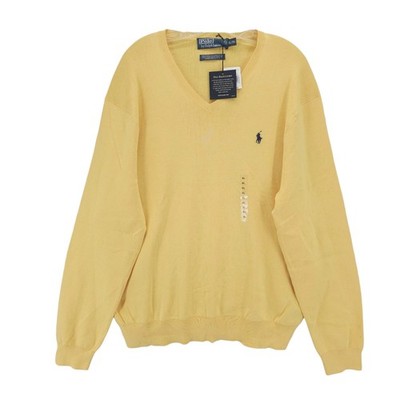 NWT POLO RALPH LAUREN Yellow 100% 2-Ply Pima Cotton V-Neck Sweater Pony Logo XL