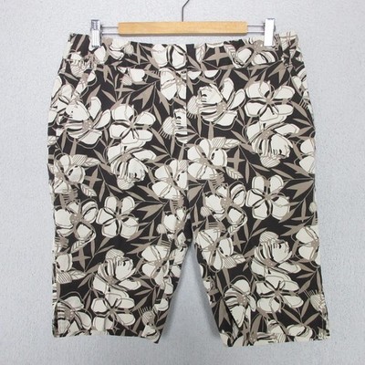 Rafaella Womens Bermuda Shorts Petite Floral Print Brown Beige Size 14P