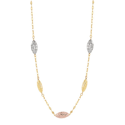 Finecraft Puff Rice Tin Cup Beads Three-Tone Necklace in 10K Gold, 18''
