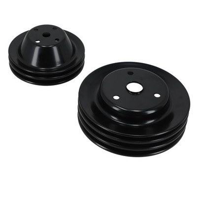 2/3 Groove Crank Pulley Set for Chevy 262-400 283-350 V8 SBC LWP 2Pcs Black
