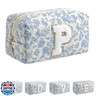 JOVAKIT Alphabet Makeup Bag Cosmetic Bag for Women, Christmas Gifts for Girls Age 6-18, Floral Flowers Coquette Travel Toiletry Zipper Make Up Pouch Organizer Trendy Stuff (Blue Floral P)
