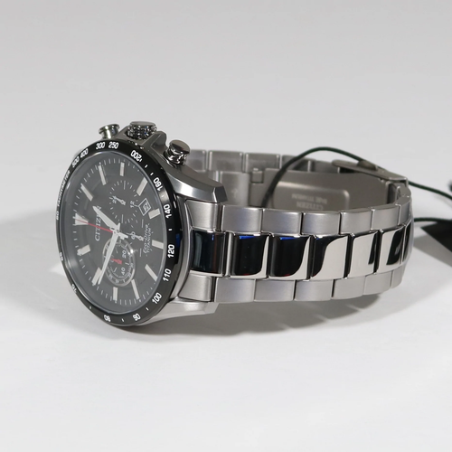 CITIZEN CITIZEN ECO-DRIVE SUPER TITANIUM BLACK DIAL CHRONOGRAPH MEN'S WATCH CA4444-82E
