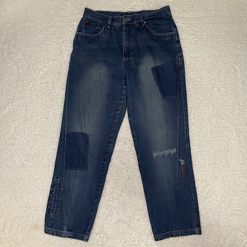 Vintage Fubu Jeans Men 36x34 Blue Baggy Patchwork
