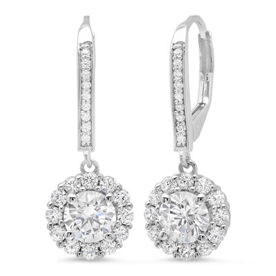 Pre-owned Pucci 3.45ct Round Brilliant Cut Halo Lever Back Drop Dangle Earrings 14k White Gold