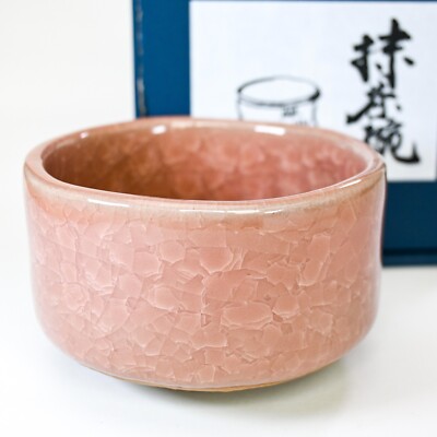 Japan Matcha Chawan Tea Bowl Cherry Blossom Pink Ice Crackle Glaze Mino ware