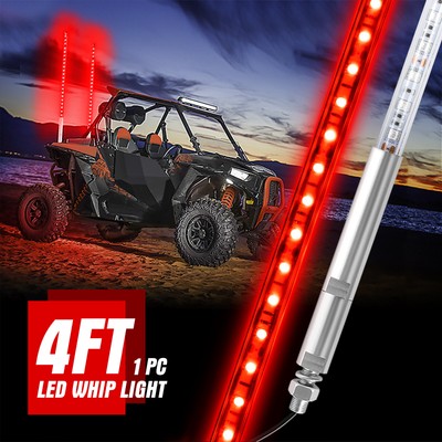 4ft Red Lighted LED Whip Antenna Flag Pole For UTV Polaris RZR Buggy Argo Atv