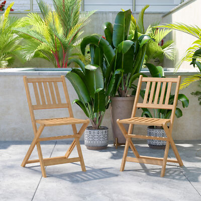 Martindale Indoor/Outdoor Folding Acacia Wood Patio Bistro Chairs with X Base...