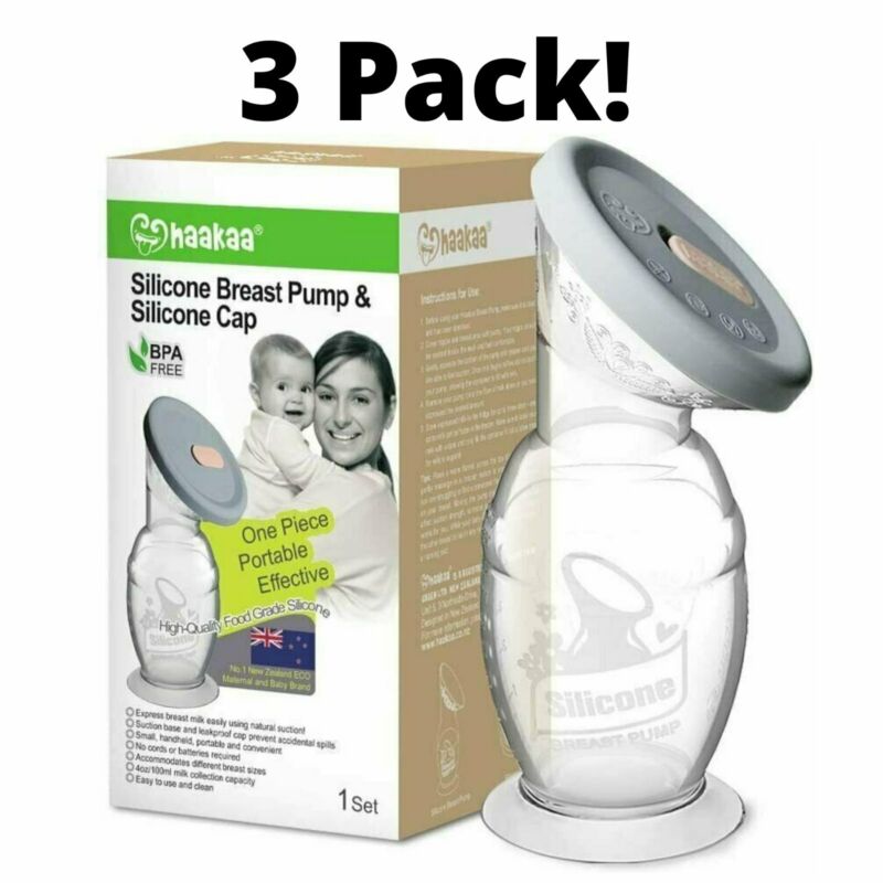 Haakaa Silicone Breast Pump & Silicone Cap 5.4 Oz Pack of 3