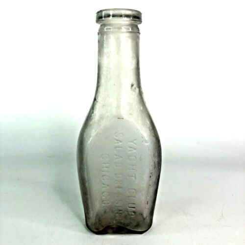 Vintage Yacht Club Salad Dressing Bottle Chicago Embossed Glass - 7.5"