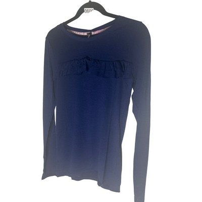 Poof Apparel Black Long Sleeve Ruffle Front Crew Neck Top Tee Size M