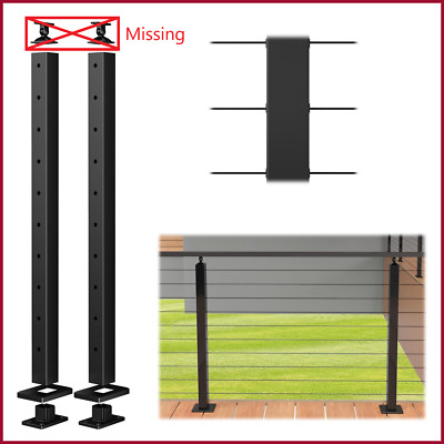 2 Drilled Aluminum Post 36x2x2 Muzata Adjustable Cable Railing MISSING HARDWARE
