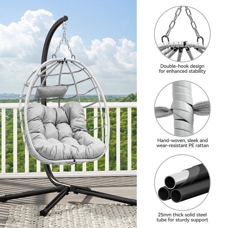 Swing Hanging Wicker Hammock Patio Chair Outdoor W/steel Stand+cushion