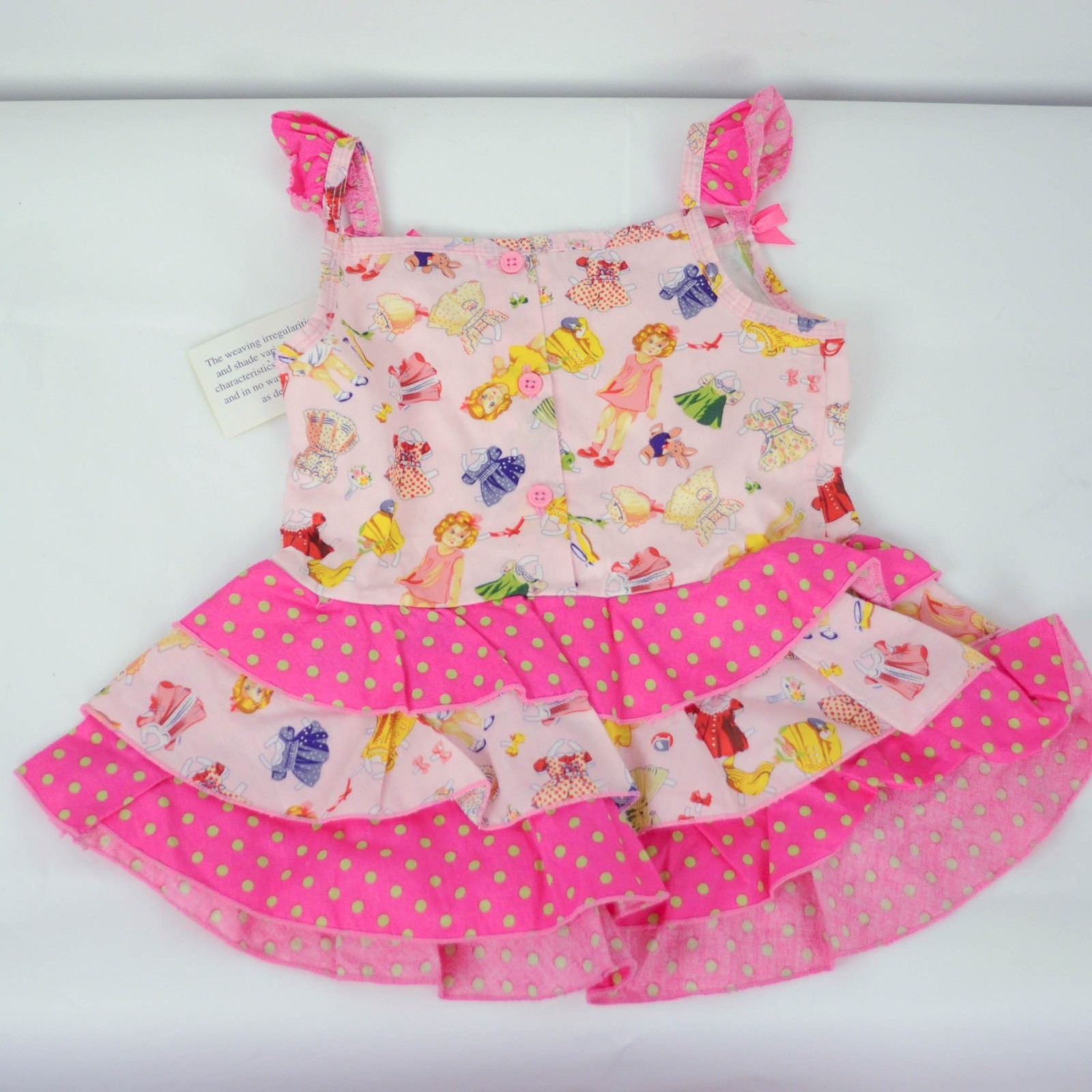 NEW Ann Loren Kids Girls Dress Sz 2/3 T Pink Paper Dolls Dress Up Print Ruffles