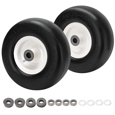 9x3.50-4 Flat Free Tire and Wheel2 pack 9x3.50-4 Lawn Mower Smooth Tire with