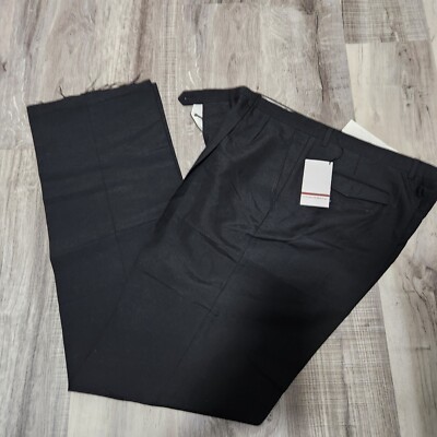 Louis Raphael Mens Pants 38 Pleated Dress Black Poly/Wool Unhemmed Vintage NWT