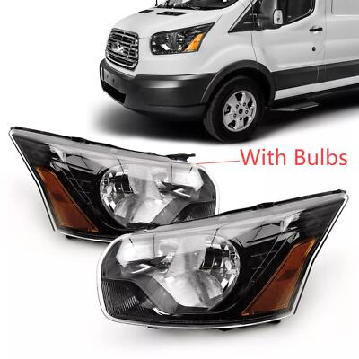 Left&Right Side Halogen Headlight For 2015-2021 Ford Transit 150 250 Black Clear