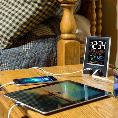 C86224 Black Digital Deskto Dual USB Charging Station and Alarm Clock