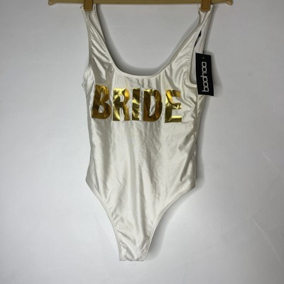 Size 4 White and Gold Bride Bathing Suit, Bride One Piece, Bachelorette Bikini