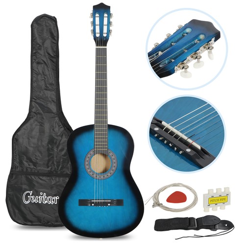 Beginners Acoustic Guitar w/Guitar Case, Strap, Tuner & Pick Steel Strings Blue