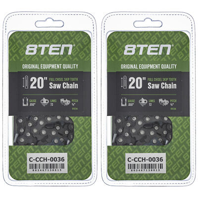 Full Chisel Skip Tooth Chainsaw Chain 20 Inch .050 3/8 72DL for Husqvarna 2 Pack