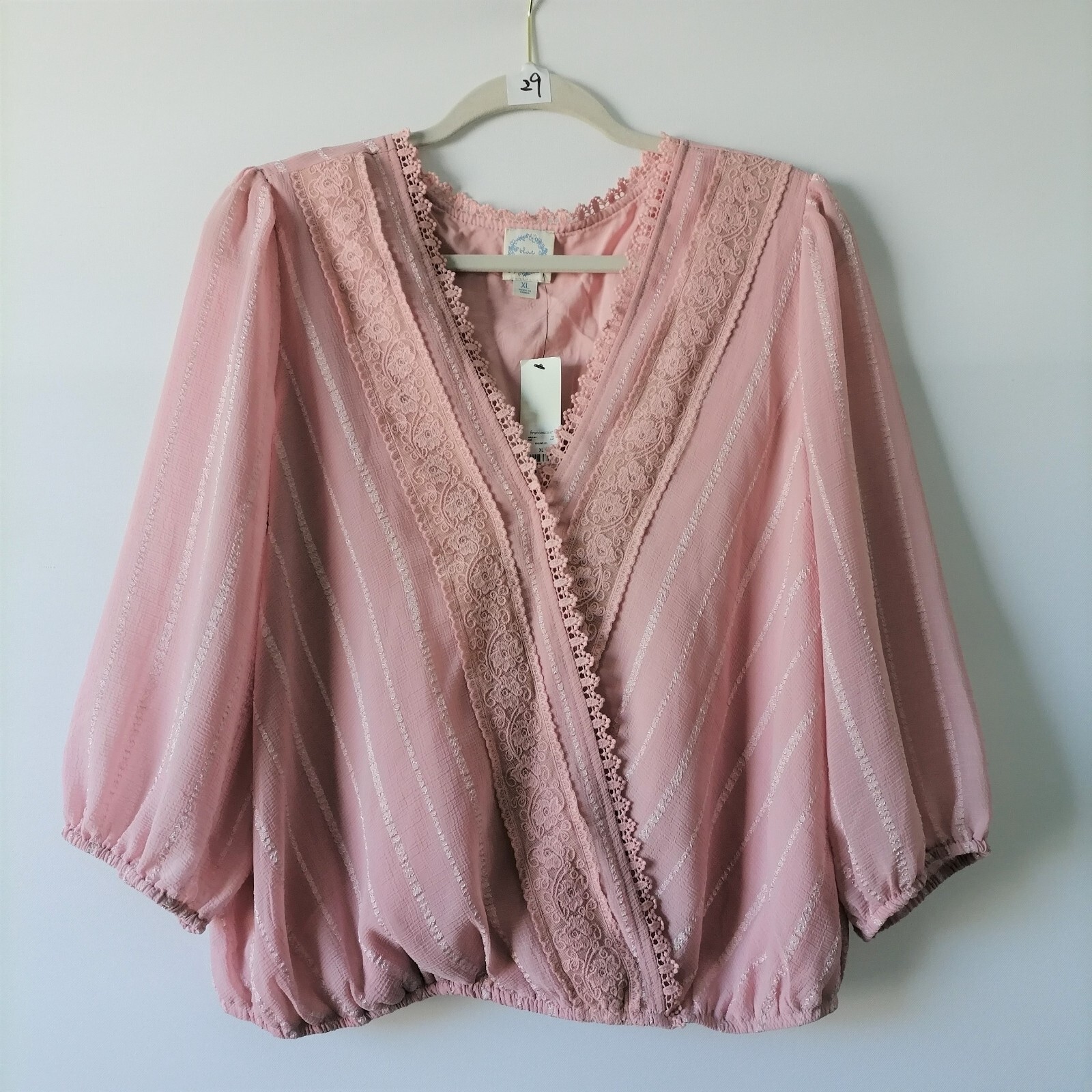 Blue Rain Francesca's Collection Pink V-Neck Lace Faux Wrap