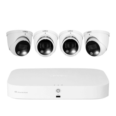 Lorex 4K 16 Camera Capable 2TB NVR Recorder with Four Deterrence IP Dome Camera