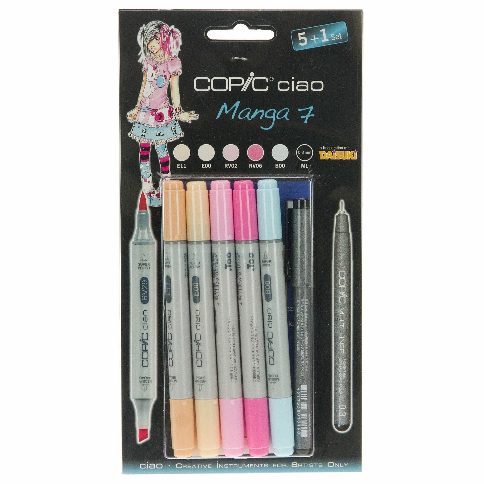 Copic ciao stylos 5 fineliner 1 manga set 7-art graphique marqueurs stylos