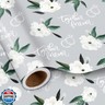 LeZakaa Wedding Floral Wrapping Paper Roll, White Flower and Ring, Together Forever Gift Wrap for Wedding Bridal Shower Engagement Anniversary Valentines, Green, Mini Roll, 17 In x 16.4 Ft