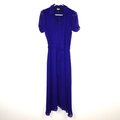 DKNY Sheer Sleeve Dress Women's Size 2 Blue Midi Career Work
