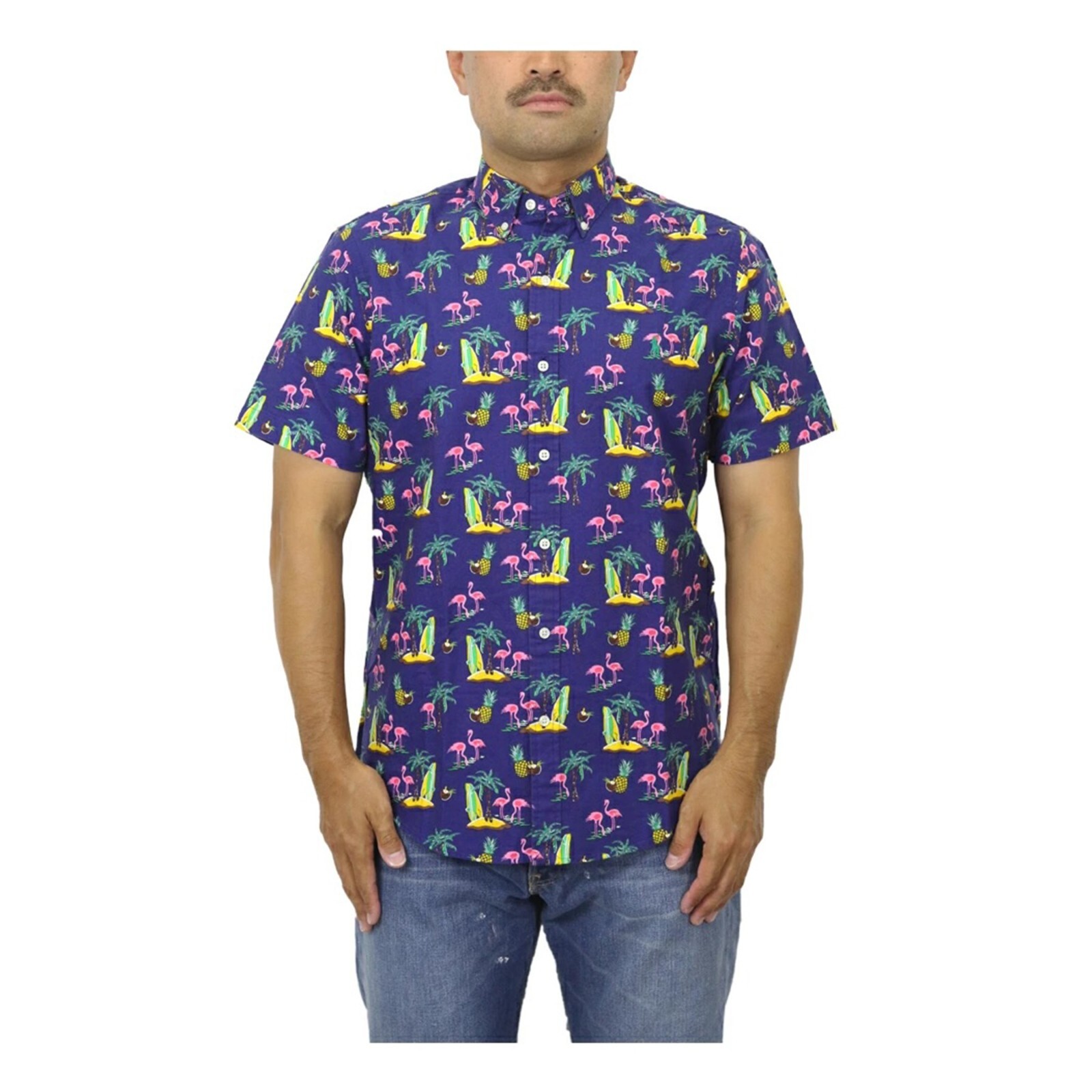 Рубашка Polo Ralph Lauren классического кроя с коротким рукавом и цветочным принтом Aloha - Темно-синие Фламинго