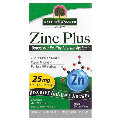 3 X Nature's Answer, Zinc Plus, 25 mg, 60 Vegetarian Capsules