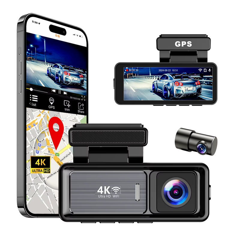 Hot Sales Car Black Box CAR DVR Wifi Gps Dashcam 4K Front and Rear Dual Lens Das