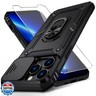 Vinve for iPhone 13 Pro Max Case with Slide Lens Cover, HD Screen Protector, Military Grade Drop Protection, Magnetic Rotated Ring Holder Kickstand Phone Case (Black)