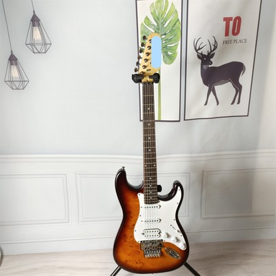 ST Electric Guitar Sunburst Body Tree Burl Top White Pickguard Chrome Part SSH