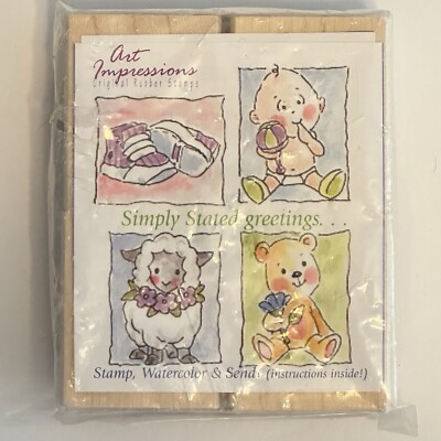 Art Impressions Rubber Stamps Simply Stated Baby Set 2898 Watercolor