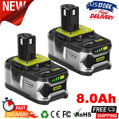 2Pack 8.0Ah For RYOBI P108 18V Battery High Capacity Lithium-Ion For One Plus US