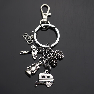 2023 Trailer Wagon Camper Camping Sign Pine Cones Keychain Gift Key Chain Clip