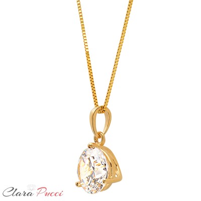 Pre-owned Pucci 2ct Round Cut Lab Created Moissanite Martini Pendant 16" Chain 14k Yellow Gold In D