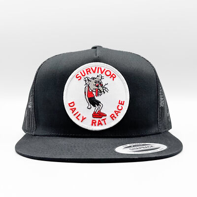 Daily Rat Race Survivor Trucker Hat, Funny Retired Patch, Yupoong 6006 Snapback