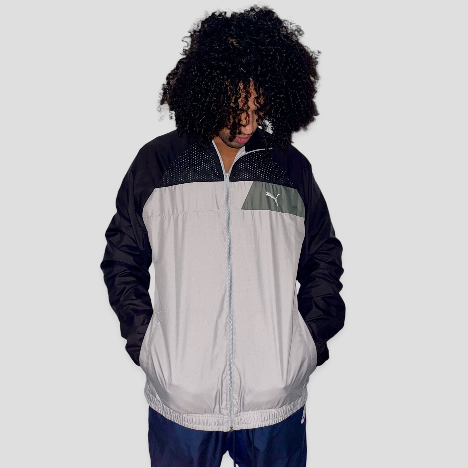 Puma Windbreaker Jacket Soccer Vintage Nylon Glanz Silver