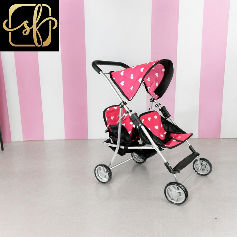  Doll Twin Stroller - Cutest Heart Design Doll Twins Stroller - Great Toy Gift for Girls
