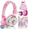 QearFun Unicorn Bluetooth Headphones for Girls - with Microphone and 3.5mm Jack, Adjustable Headband for Kids Teens Toddlers, School iPad Tablet PC Smartphones Compatible (Pink)