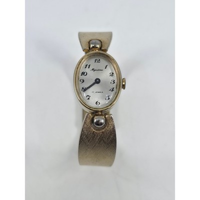 Vintage Majestime 17 Jewels Women Oval Gold Tone Bangle Manual Wind Watch Works