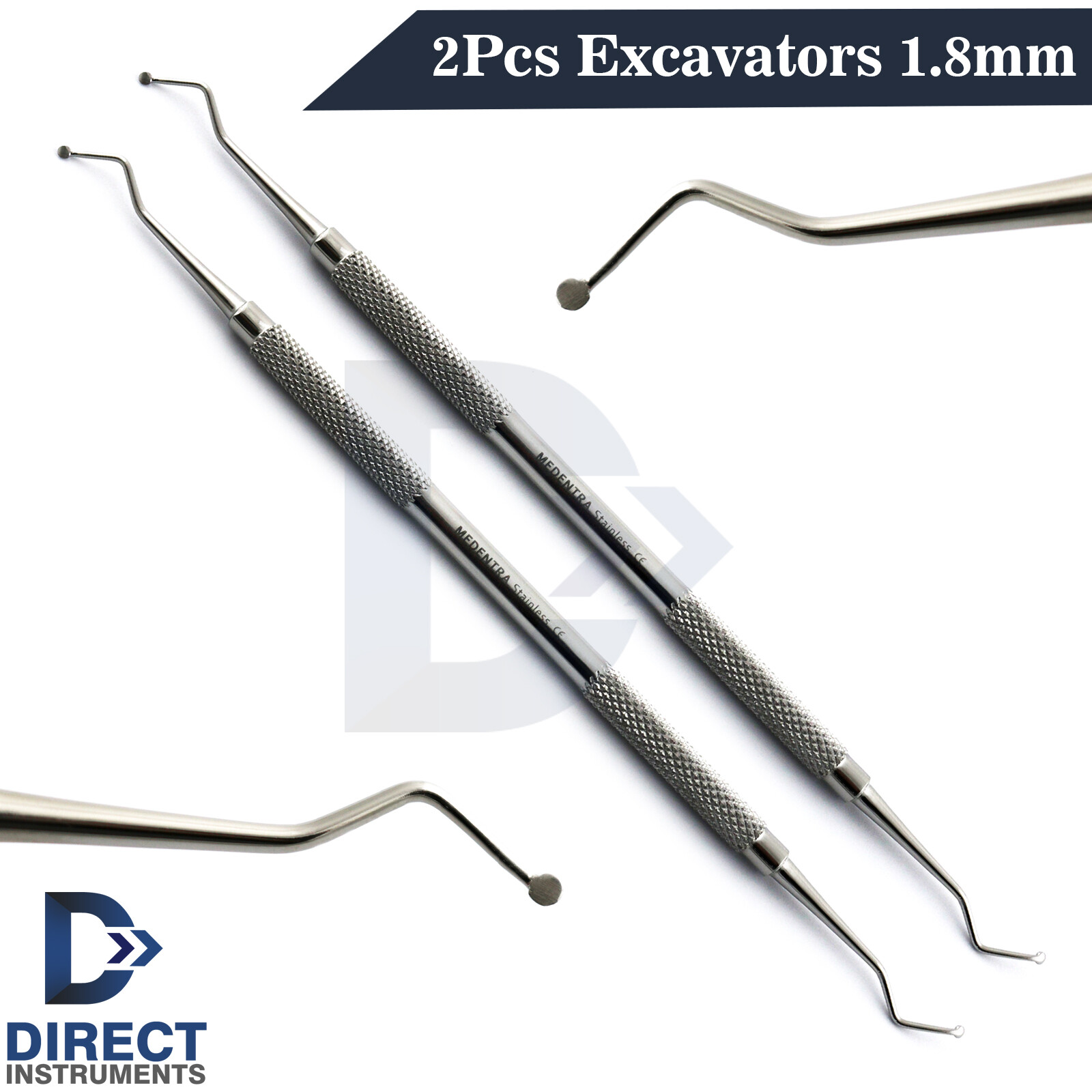 2Pcs Dental Excavators Spoon 129/130 1.8mm Soft Dentin Carious Decay