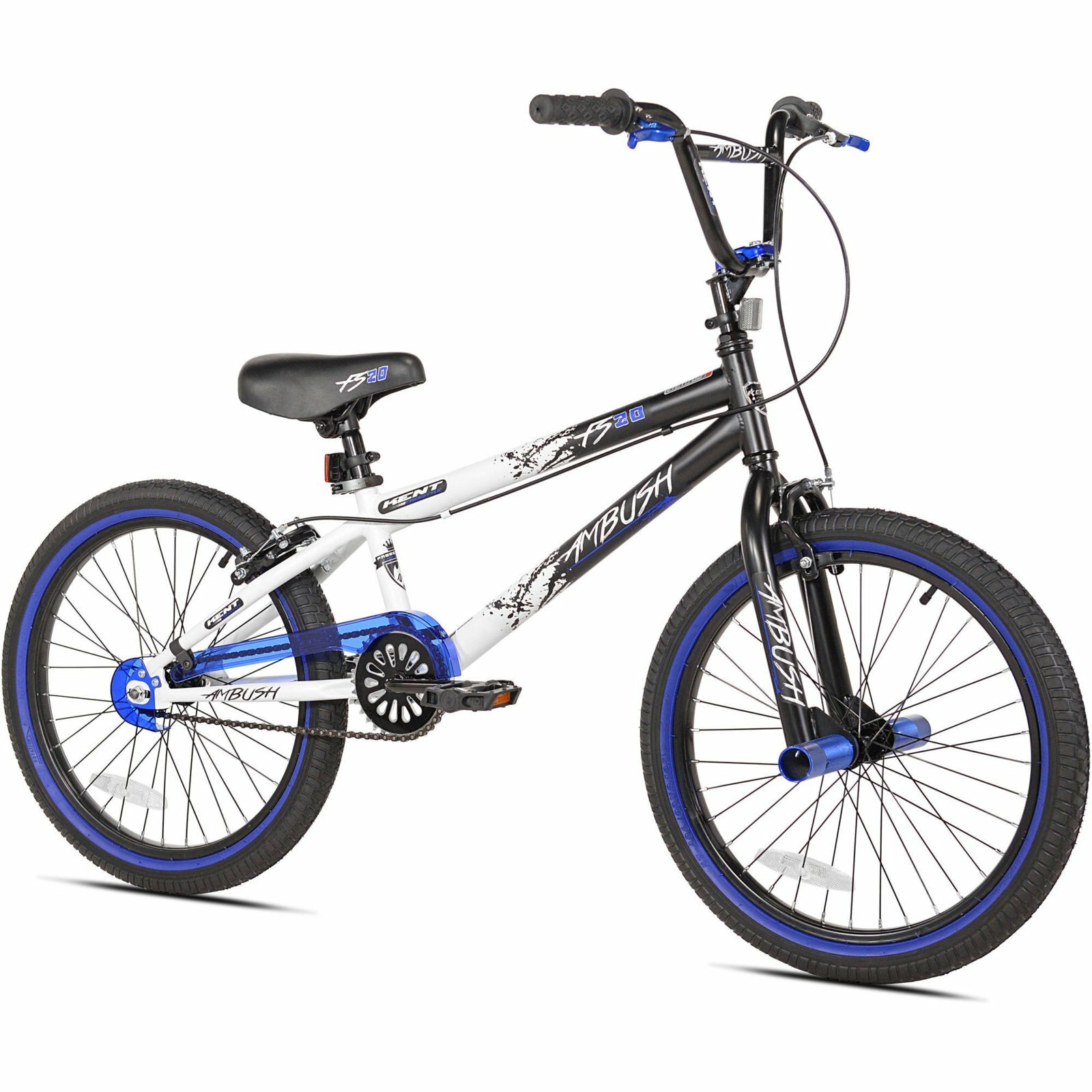 white and blue bmx