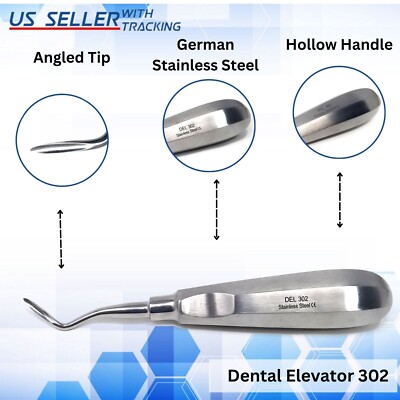 Left Angled Apical Root Elevator #302 Extracting Luxating Dental Instrument