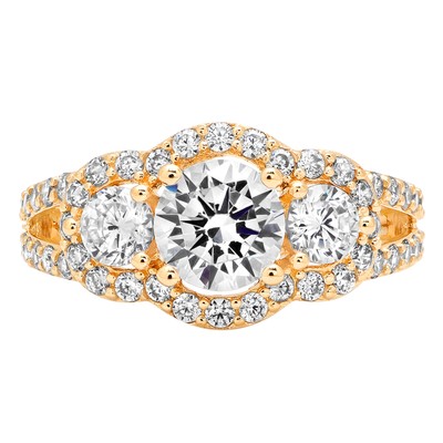 Pre-owned Pucci 1.9ct Halo Three Stone Round Simulated Engagement Promise Ring 14k Yellow Gold In D
